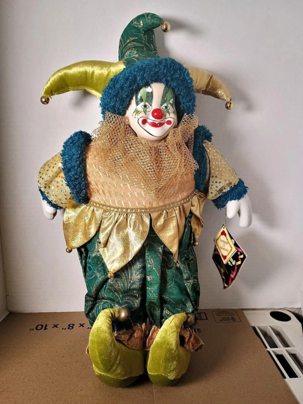 Clown Jester Figurine Green Gold
